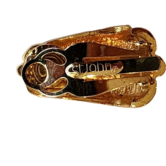 Vintage St. John Gold Tone Ivory Enamel Clip Earrings - Picture 6 of 7